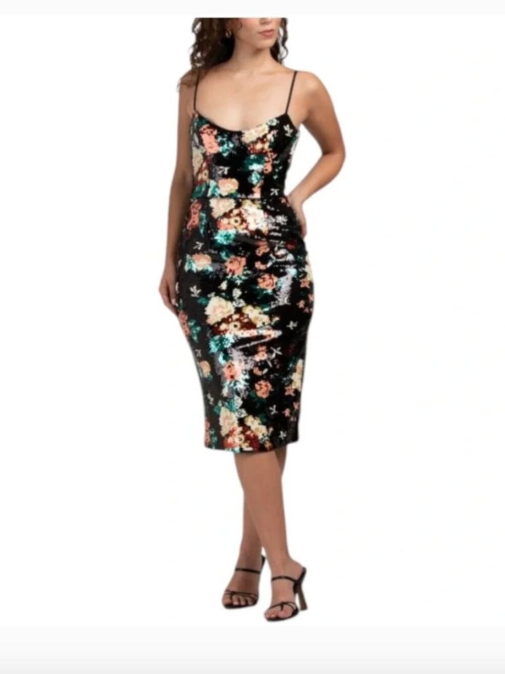 Helsi Hayden Sequin Black Floral Midi Cocktail Dress XS NWT